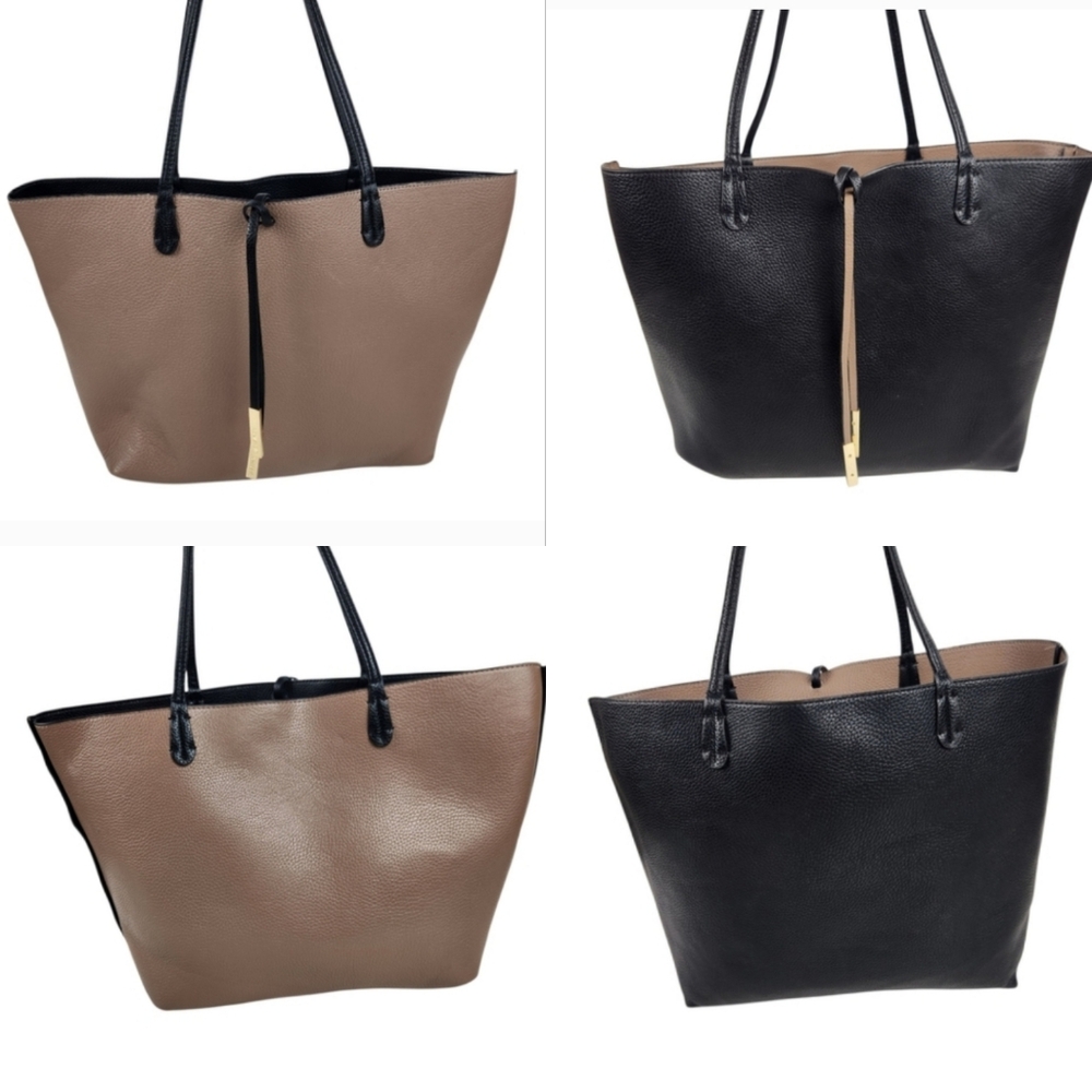Remi & Reid Reversible Tan Black Vegan Leather Tote Shoulder Bag Purse Utility